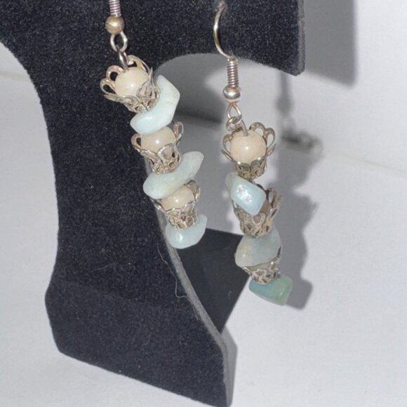 Amazonite and Jade Dangle Earrings - Picture 5 of 10